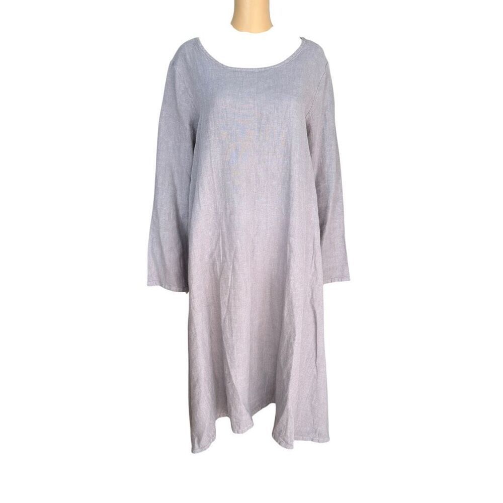 Bryn Walker Linus Linen Dress Uffizi Grey Lavender NEW Size XL Lagenlook A-Line
